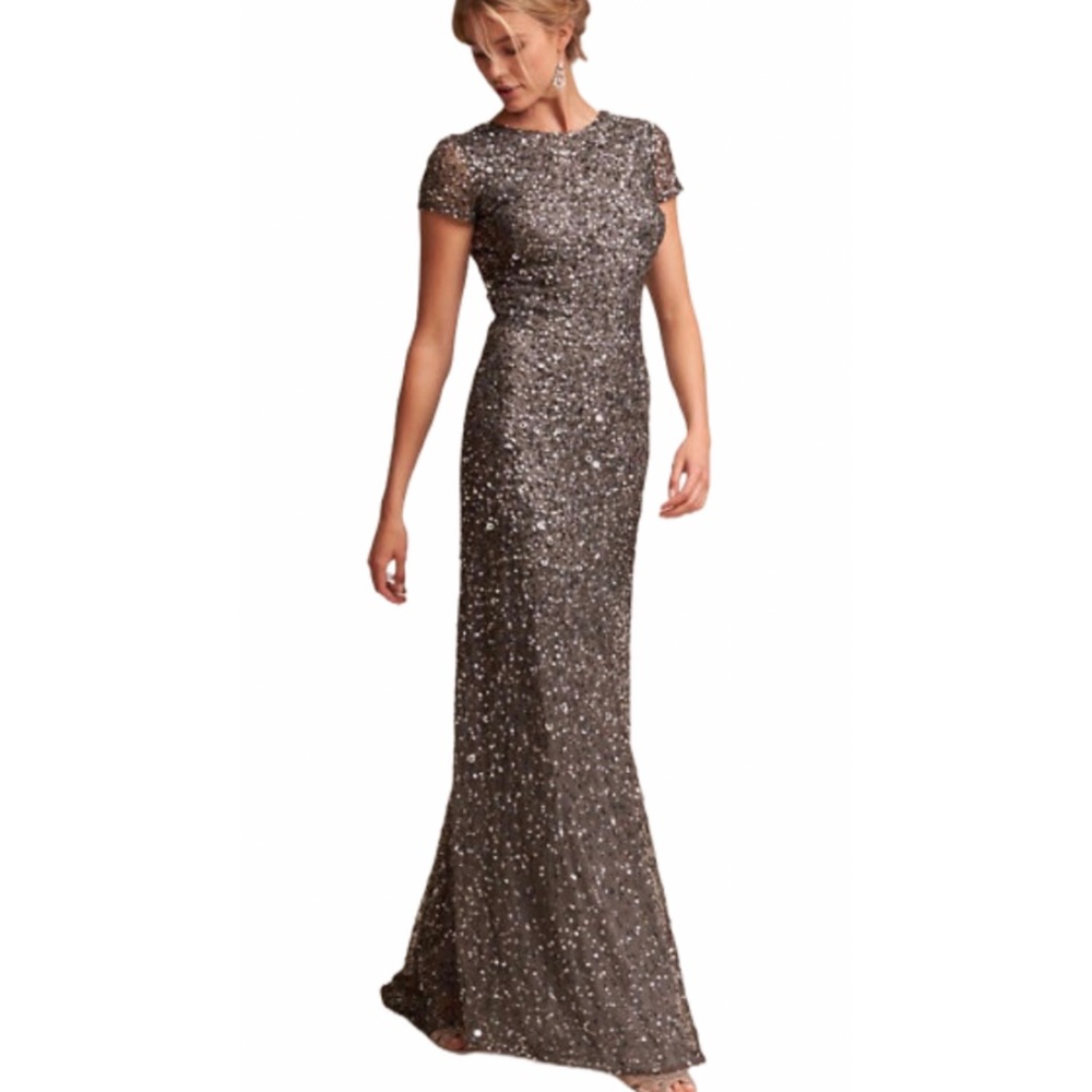 Adrianna Papell x BHLDN Lucent 0 / XS Gray Allover Sequins Maxi Gown